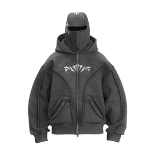Y2K Ninja Harajuku sweats à capuche zippés chaud Double couche vêtements froids à la mode motif brodé français décontracté gothique hommes femmes haut - Product Image 1