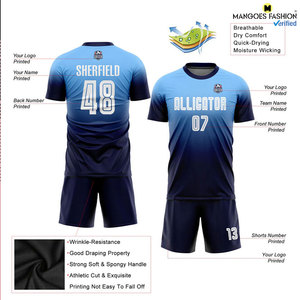 Camiseta de fútbol personalizada azul claro y blanco-Azul marino sublimación se desvanece ropa deportiva de moda para el equipo del club - Product Image 3