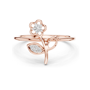 แหวนเพชรลายดอกไม้สำหรับผู้หญิง เพชรแล็บ 0.068 กะรัต ในทอง 18KT, 14KT, 10KT และเงิน 925  ทองชมพู, ทองเหลือง, ทองขาว - Product Image 2