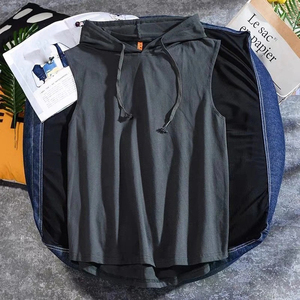 Summer Workout Gym Hoodies Cotton <b>Top</b> with Breathable Cut-Off Sleeve Hooded <b>Tank</b> <b>Tops</b> for Bodybuilding - Product Image 2