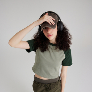 เสื้อยืดแขนสั้นแบบ Raglan สำหรับผู้หญิงเสื้อยืดเอวลอยคอกลมแห้งเร็วเสื้อยืดสตรีแบบ Raglan - Product Image 6