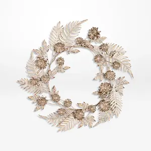 Design de luxe personnaliser fleur et feuilles dorées couronne de conception ronde en métal pour porte d'entrée mur fenêtre jardin zones décoration de fête - Product Image 2