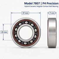Rodamiento de Bolas de Contacto Angular Híbrido de Cerámica 7807 P4 de Precisión, Tipo Abierto, para Husillo CNC