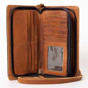 Handmade Vintage Style Antique Design Cowhide Leather Clutch <b>with</b> <b>Zip</b> Closure Adjustable Strap Card/Cash Slots - Product Image 3