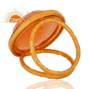 ผู้ผลิตเครื่องประดับแหวนเงินแท้ทรงแยกประดับด้วยมูนสโตนสีพีชธรรมชาติและพลอยซีซี ดีไซน์ทันสมัยล่าสุด - Product Image 4