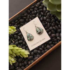 Navajo Handmade Black Jack Turquoise & Sterling <b>Silver</b> Drop <b>Earrings</b> Water Drop Shape - Product Image 3