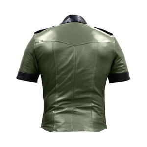Chemise de chasse en cuir pour homme formelle, col montant, haute qualité, respirante, verte, service personnalisé OEM - Product Image 3