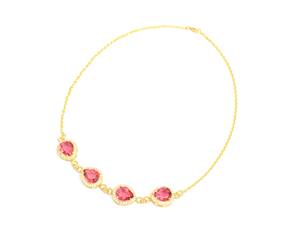 <b>Green</b> Quartz and Pink Quartz Gemstone Jewelry 925 Sterling SIlver Gold Plated Bezel Connector <b>Necklace</b> - Product Image 2