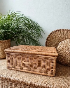 ตะกร้าเก็บของหวายทันสมัย ลดราคาพิเศษ ผลิตจากหวายธรรมชาติ ทำด้วยมือ ปรับแต่งได้สำหรับใส่เครื่องดื่ม/อาหาร - Product Image 1