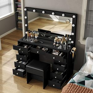 <span class=keywords><strong>Tocador</strong></span> de Maquillaje con Espejo Iluminado, Gran <span class=keywords><strong>Tocador</strong></span> con 5 Cajones, Mesa de Maquillaje de <span class=keywords><strong>MDF</strong></span> para Dormitorio con Espejo y Luz - Product Image 5