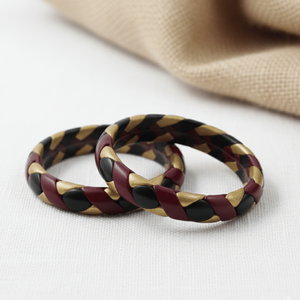 <b>Set</b> of 2 Crystal Bracelets & <b>Bangles</b> Maroon Black & <b>Gold</b> Braided Lac Stylish and Elegant - Product Image 1