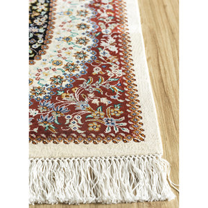 Gulmarg Classic Hand Knotted <b>Silk</b> Rugs <b>Red</b> & Orange Medallion Rectangle Design for Home Living Room or Bedroom Floor-PKPS-60 - Product Image 4