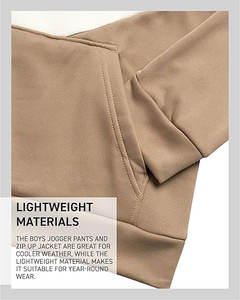 Beige y para Cream 100% Conjunto de chándal de algodón Cuello con capucha transpirable con logotipo frontal Estilo de invierno nuevo chándal - Product Image 4