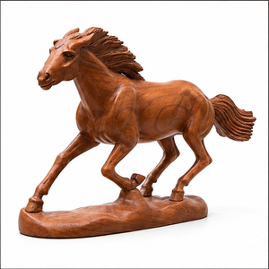 Handmade Wooden Horse Sculpture Carved Animal Figure Traditional Wood Handicraft for Living Room Tabletop <b>Decor</b> - Product Image 1