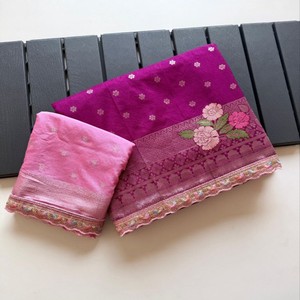 Sari VASTRA COTTAGE Premium de Khadi Georgette con Borde Meenakari Butta, Tejido con Pallu Rico, Sari Teñido a Mano con Blusa en Contraste - Product Image 5