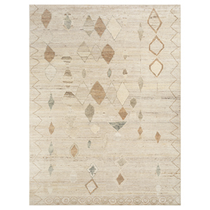 Alfombra Grande de Lana Tejida a Mano, Color Marfil, Diseño Geométrico Abstracto, para Sala de Estar, Rectangular, para Pasillo, Modelo Re-1008 - Product Image 1