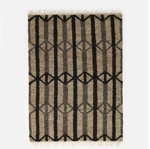 Alfombra de yute a rayas con patrón de diamantes geométricos y extremos con borlas para sala de estar, pasillo, hoteles, oficinas disponibles al por mayor - Product Image 1