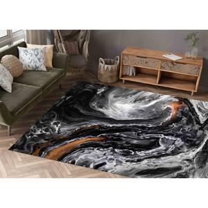 Alfombra Tradicional Negra de Lana Chenille con Diseño de Patchwork, Ecológica, con Base de Látex, para Comedor - Product Image 2