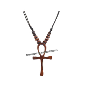 Venta directa de fábrica de madera egipcia Ankh Cruz colgante collar con cuentas hechas a mano joyería religiosa para mujeres - Product Image 4