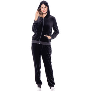 <b>Women</b> Winter Short 2-Piece Sweatsuit Set <b>Velour</b> Full-Zip Hoodie & Sweatpants Pocket <b>Tracksuit</b> Sportswear Casual Hole - Product Image 1