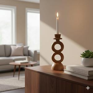 Bougeoir en bois à six colonnes, idéal pour la décoration intérieure, centre de table et éclairage festif, fabriqué à la main en Inde - Product Image 3