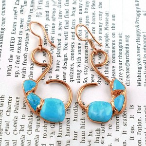 Pendientes de Cobre Turquesa con Baño de Oro de 14K y Plata de Ley 925, Joyería Hecha a Mano, Regalo para Ella, Aniversario, Fiesta - Product Image 4