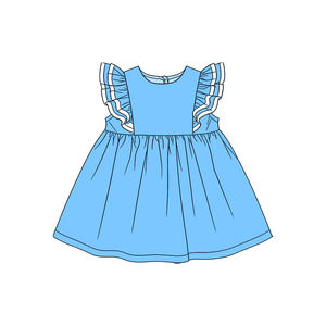 Précommande : Robe en coton doux et extensible <span class=keywords><strong>pour</strong></span> petites filles, manches volantées, printemps-été, longueur genou, personnalisable - Product Image 6