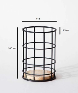 Organisateur de couverts rond en fer avec base en bois-Panier de rangement de comptoir avec drainage pour baguettes, fourchettes et cuillères - Product Image 5