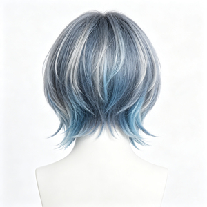 วิกผมสั้นแบบเลเยอร์สีเทาอมฟ้าไฮไลท์ Y2K ทรงแมงกะพรุน - Product Image 4