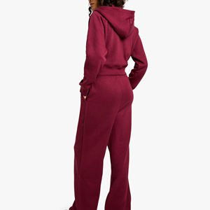 Hot Selling Customize 100% Cotton Cropped Drawstring Hoodie Flared Pants Two Piece Sets Solid Color Women Tracksuits <b>Spring</b> - Product Image 3