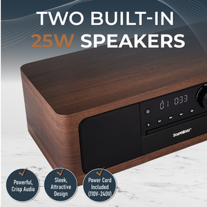 SoundBeast <b>Stereo</b> Shelf <b>System</b> CD Player, Bluetooth, FM Radio, USB Playback, Aux in, Optical in, Alarm Clock, & Remote Control - Product Image 3