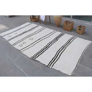 Grand tapis vintage 4,9x9,8 pi (148x299 cm), tapis turc en laine blanche à motifs floraux - Product Image 2