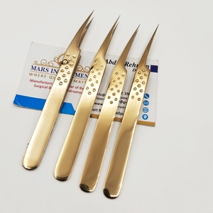 Pinzas Aislantes con Puntas de Fibra, Pinzas de Plasma Doradas para Extensiones de Pestañas, Punta Puntiaguda - Product Image 1