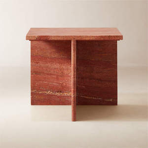 Mesa auxiliar de mármol rojo elegante de lujo moderno, mesa de centro con acento de piedra hecha a mano para el hogar, sala de estar, decoración de oficina - Product Image 3