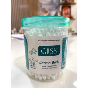 Écouvillons stériles GLSS 100 % coton de bambou pur pour le nettoyage des oreilles et le maquillage, 100 pièces, emballage en pot plastique pour l'électronique - Product Image 1