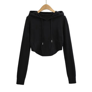 Tops cortos de invierno para mujer, sudaderas con capucha, sudaderas transpirables de algodón y poliéster, ropa de calle sólida 3D, Tops cortos con capucha y logotipo para mujer - Product Image 6