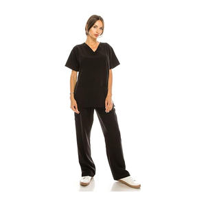 Camisas exfoliantes elásticas que absorben la humedad para mujer personalizadas, ropa de lona superior para el cuidado de la salud con paneles laterales acanalados para hospitales - Product Image 5