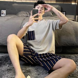 ฤดูร้อนSlimกีฬาคอกลมMan Elasticเอวหลวมเสื้อกันหนาวหล่อสีทึบแขนสั้นสบายๆ 2024 ชุดผู้ชาย - Product Image 3