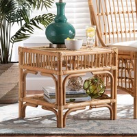 Table d'appoint carrée moderne en rotin et bambou faite à la main avec double rangement Meubles de maison au design naturel pour le salon