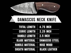 Cuchillo de caza y camping hecho a mano de acero de Damasco con mango de madera, tipo Skinner, con hoja fija, mini, para colgar en el cuello o como llavero. - Product Image 6