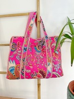 Bolsa de Mano Ecológica para Mujer, Estampado Floral Hecho a Mano, Acolchada de Algodón, Asa de Cuerda de Algodón, Estilo Bohemio para Compras Diarias