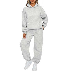 ชุดวอร์ม2ชิ้นสำหรับใส่วิ่งออกกำลังกายพิมพ์ลายซิลค์สกรีนผ้าไหมป้องกันกลิ่นสำหรับผู้หญิงชุดวอร์มผ้าฝ้ายฤดูหนาวบริการ OEM - Product Image 1