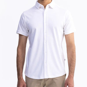 Personnalisable hommes été décontracté 100% coton chemise respirant anti-rétrécissement anti-rides imprimé blanc motif tissu interlock - Product Image 1