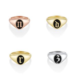 <b>Initial</b> Enamel Signet Band <b>Ring</b>, Valentine's Day Gift, Black Enamel Signet <b>Ring</b>, Letter Signet <b>Ring</b>, Personalized <b>Initial</b> <b>Ring</b> - Product Image 2