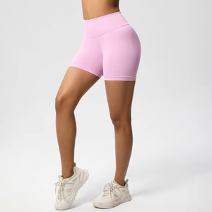 Short de fitness taille haute personnalisé pour femmes motif chaud côtelé Yoga sans couture entraînement Sport de plein air coupe ajustée taille élastique - Product Image 5