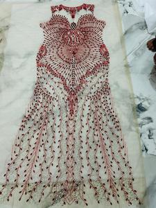 ผ้าซาตินโพลีเอสเตอร์100% ลูกปัดหรูหราประดับด้วยเพทายผ้าซาตินแฮนด์เมดสไตล์อินเดียสำหรับงานแต่งงานผ้าทอลายตาข่าย - Product Image 5