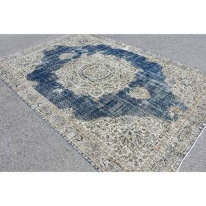 Alfombra de lana Vintage azul y Beige de 7,8x11,2 pies, Alfombra de habitación de látex con diseño de pasillo de retazos abstracto Rectangular de área grande turca clásica - Product Image 3