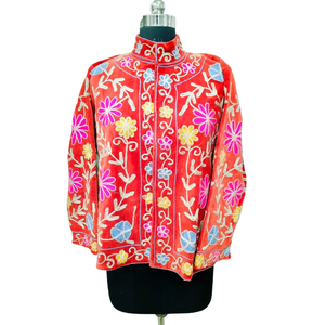 Veste en velours Suzani Sujani pour femmes, réversible, printemps/automne, en coton, style bomber matelassé, logo personnalisé, motif floral Prairie Chic - Product Image 2
