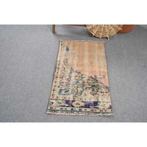 Alfombra Turca de 1.8x3.2 pies, Alfombra Pequeña Vintage, Alfombra de Lana a Cuadros Marrón y Azul - Product Image 3