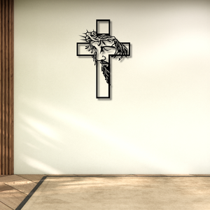 Croix murale en métal noir Jésus Crucifix Sculpture murale suspendue Design religieux (Taille 12,59x9,84 pouces) - Product Image 2